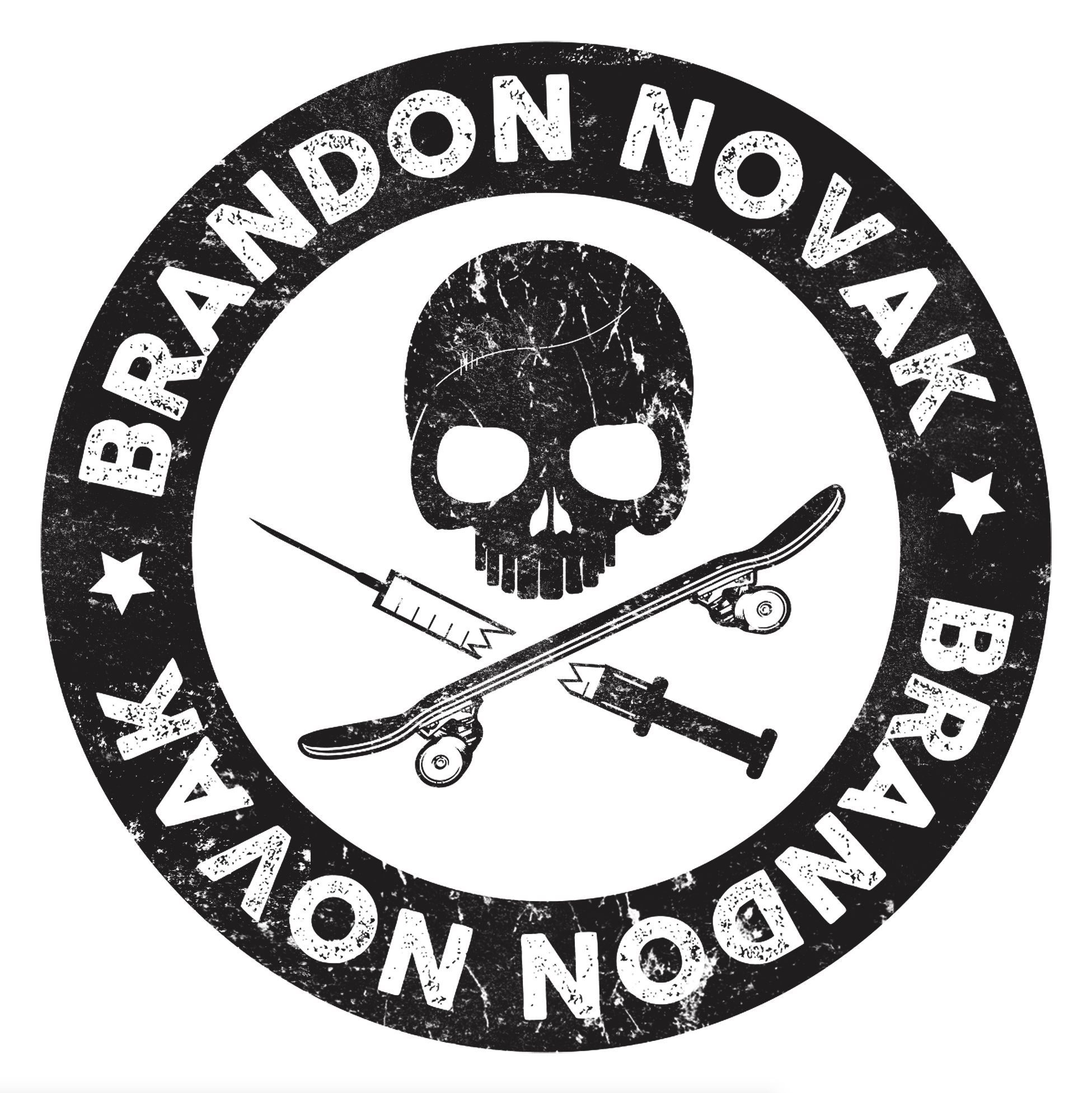 Brandon Novak black and white logo with a skull